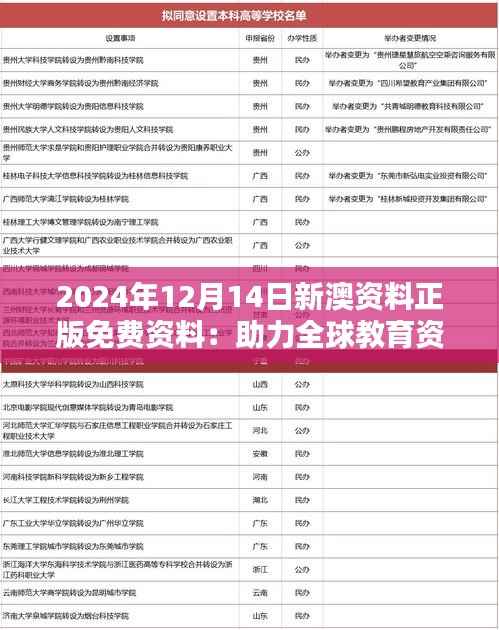 2024年12月14日新澳资料正版免费资料：助力全球教育资源公平分配