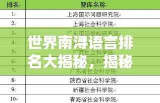 世界南浔语言排名大揭秘，揭秘其影响力与地位